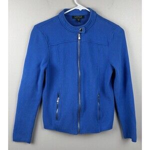 Lauren Ralph Lauren Women’s Knit Sweater Jacket Blue Full Zip Long Sleeve Medium